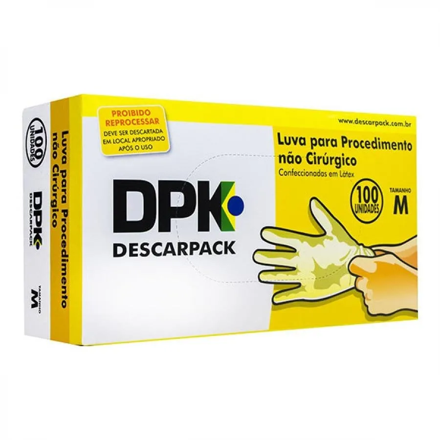 Luva de Látex para Procedimento Descarpack sem Pó M 100Un