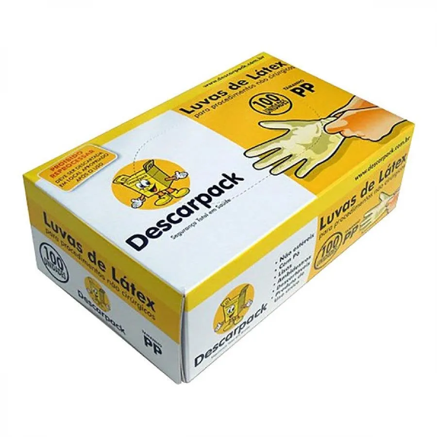 Luva de Látex para Procedimento Descarpack sem Pó PP 100Un