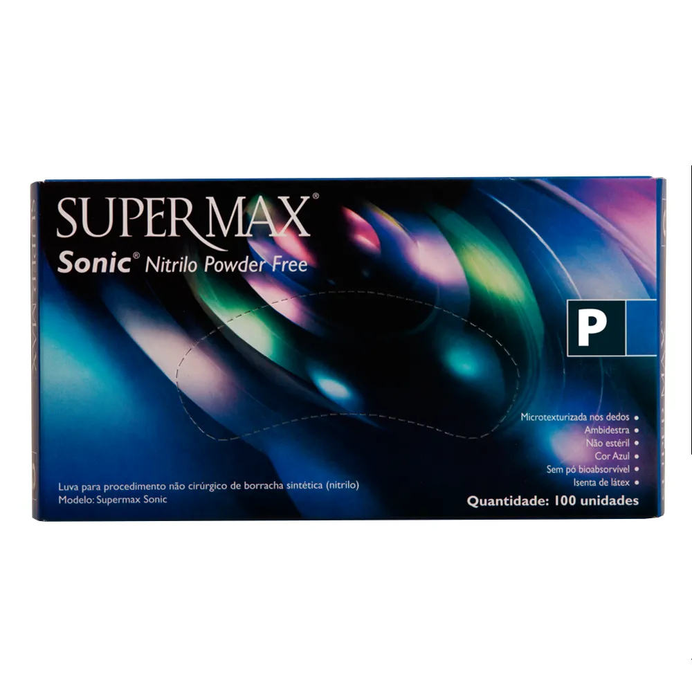 Luva Sonic Nitrílo Sem Pó Tam. P. Azul Cobalto C/ 100 Un. Supermax