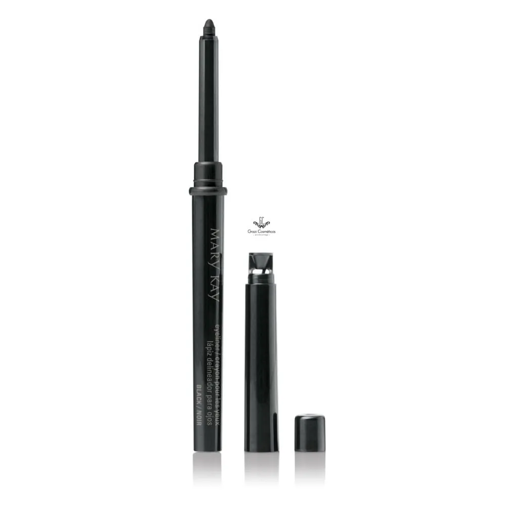 Mary Kay® Lápis Retrátil para os Olhos Black 0,28g Conta com uma fórmula ultra cremosa, que desliza facilmente na hora da aplicação, perfeito para criar uma infinidade de looks. É à prova d'água e possui um apontador exclusivo.Para usar ou guardar o lápis,