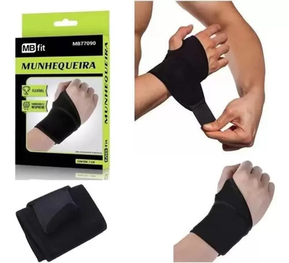 Munhequeira Tensor de Pulso Anatômica Ajustável Preta Alça - Mbfit