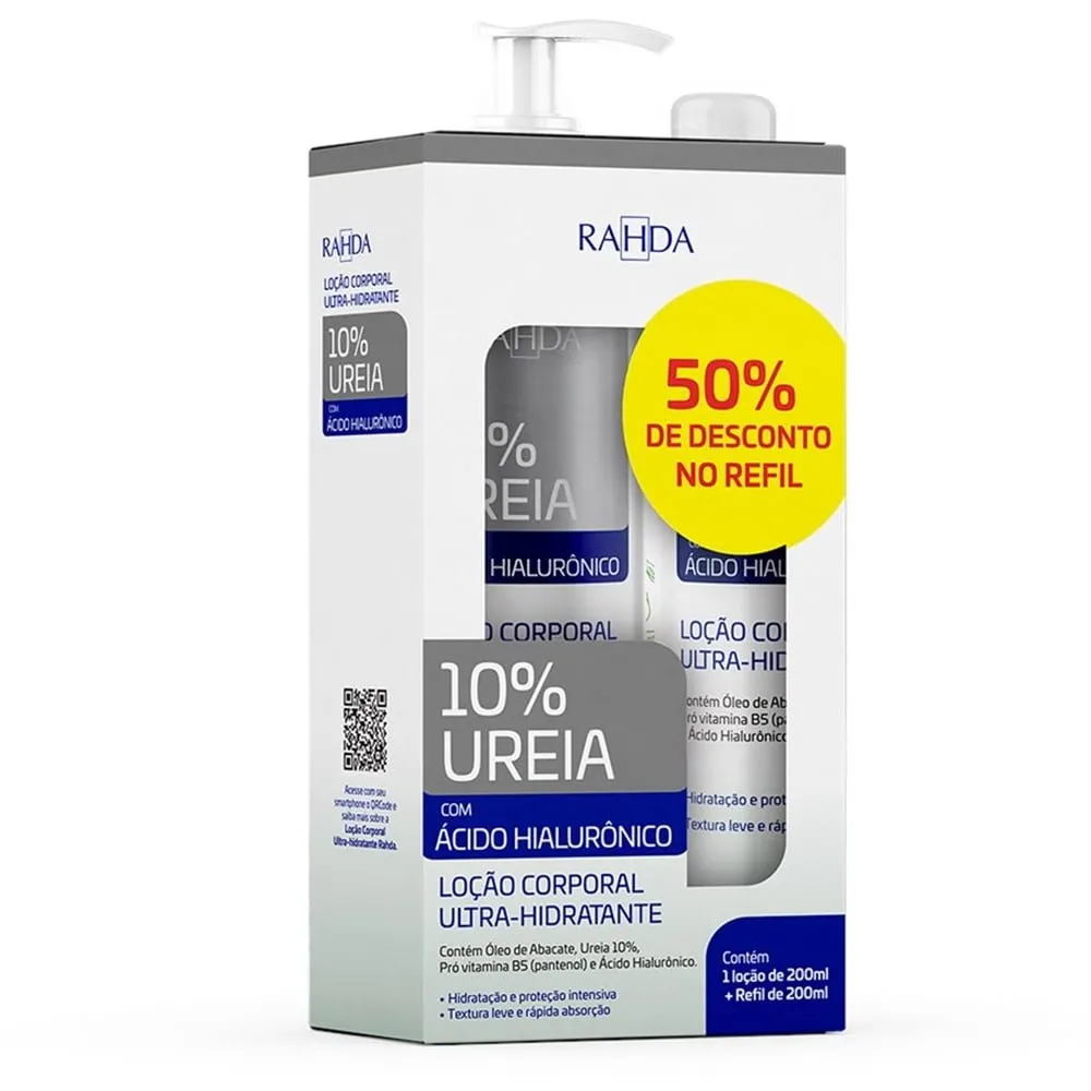 Ureia 10% + Ácido Hialurônico Loção Ultra-hidratante Kit Promocional 200ml + refil 200ml Rahda Sidney Oliveira