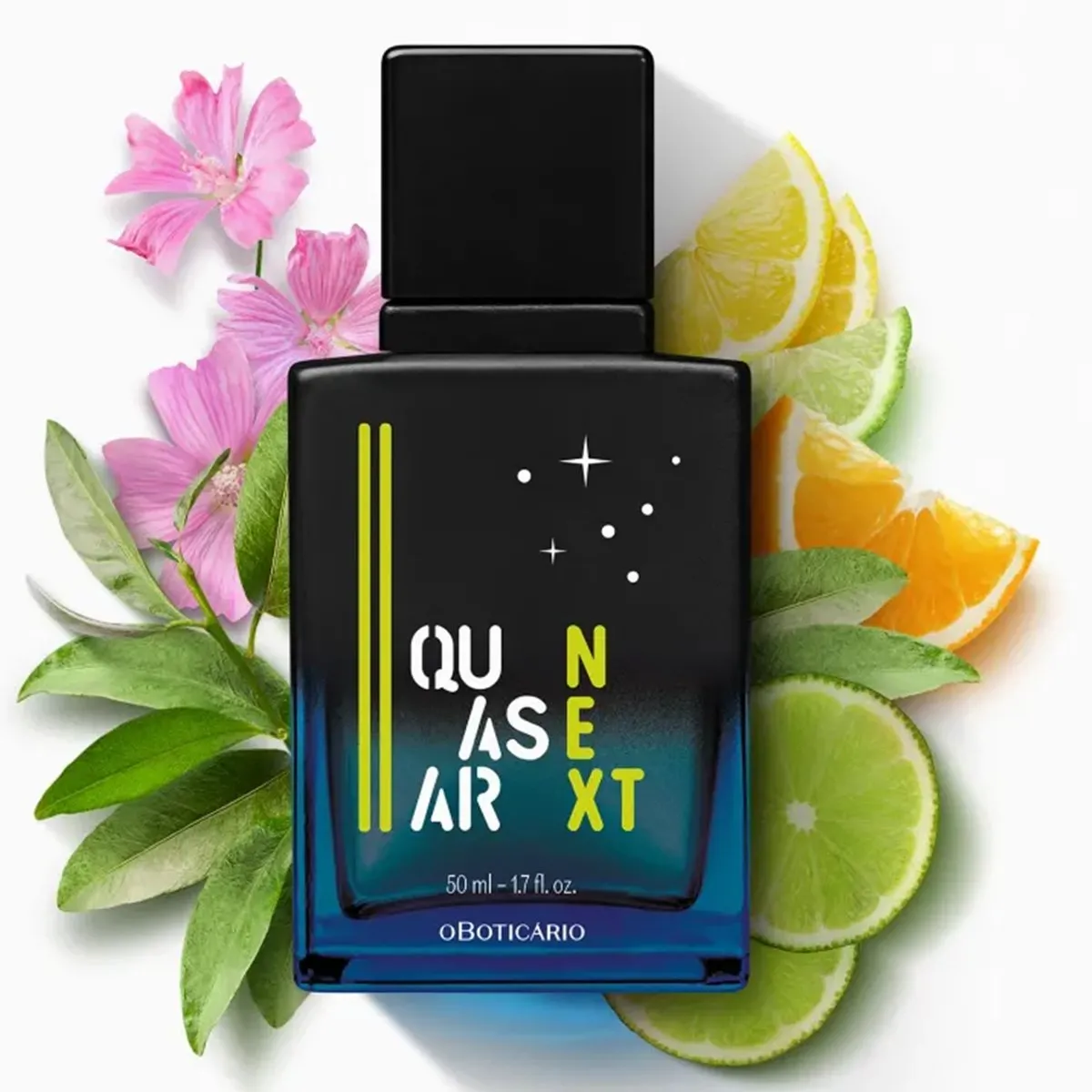 Quasar Next Colônia 50mlDetalhes Pirâmide OlfativaTopo/saída (primeira impressão): Folhas Verdes, Notas Ozônicas, Limão, Melão, Maçã Verde, Bergamota. No Corpo (tempo médio): Flor de Lótus, Gerânio, Lavanda, Mimosa. Fundo (quando evapora do corpo): Cedro,