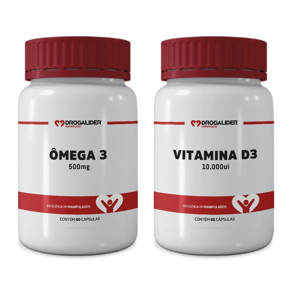 Kit Ômega 3 500mg - 60 cápsulas + Vitamina D3 10.000ui - 60 cápsulas