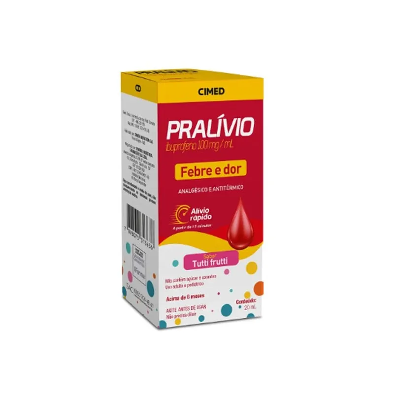 Pralívio 100mg/ml Frasco Gotejador Suspensão Oral Sabor Tutti Frutti 20ml