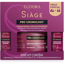 Kit Eudora Siage Pró Cronology - Máscara Hidratação 250g + Potencializador Reconstrução 10ml + Potencializador Nutrição 10ml