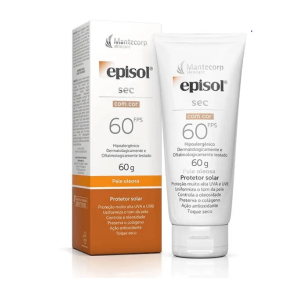 Protetor Solar Facial Episol Sec com Cor Pele Oleosa FPS 60 com 60g