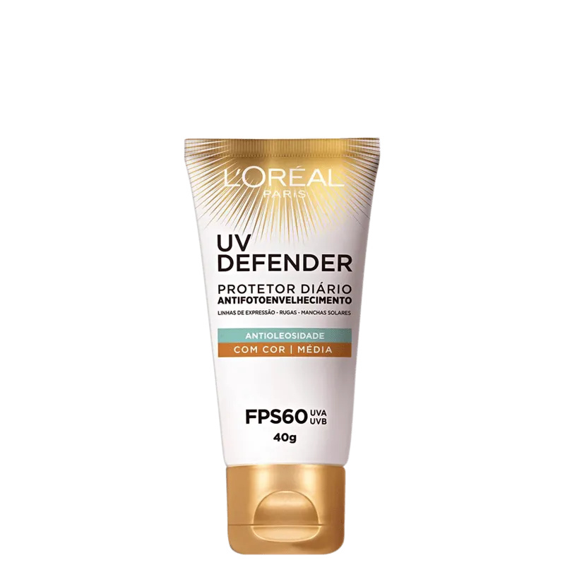 Protetor Solar Facial L'Oréal UV Defender Antioleosidade FPS 60 C/ Cor Médio 40g