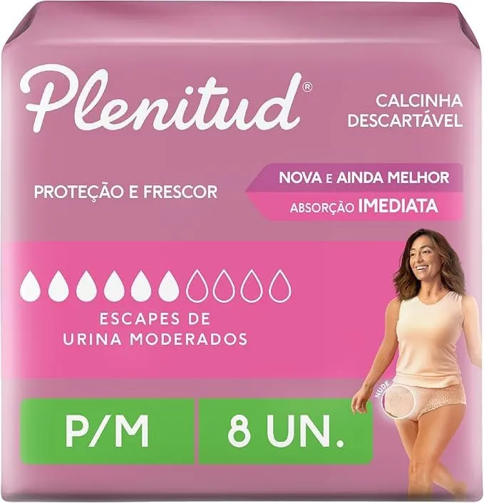 Roupa Íntima Plenitud Active Mulher P/M 8Un