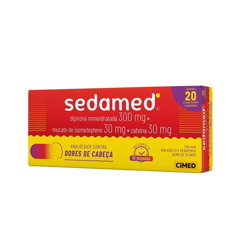 Sedamed 30mg + 300mg + 30mg, caixa com 20 comprimidos revestidos