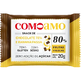 Snack de Chocolate 72% e Banana Passa - Zero Açúcar e Zero Glúten 20g