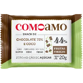 Snack de Chocolate Como Amo Coco Zero Açúcar e Zero Glúten 20g