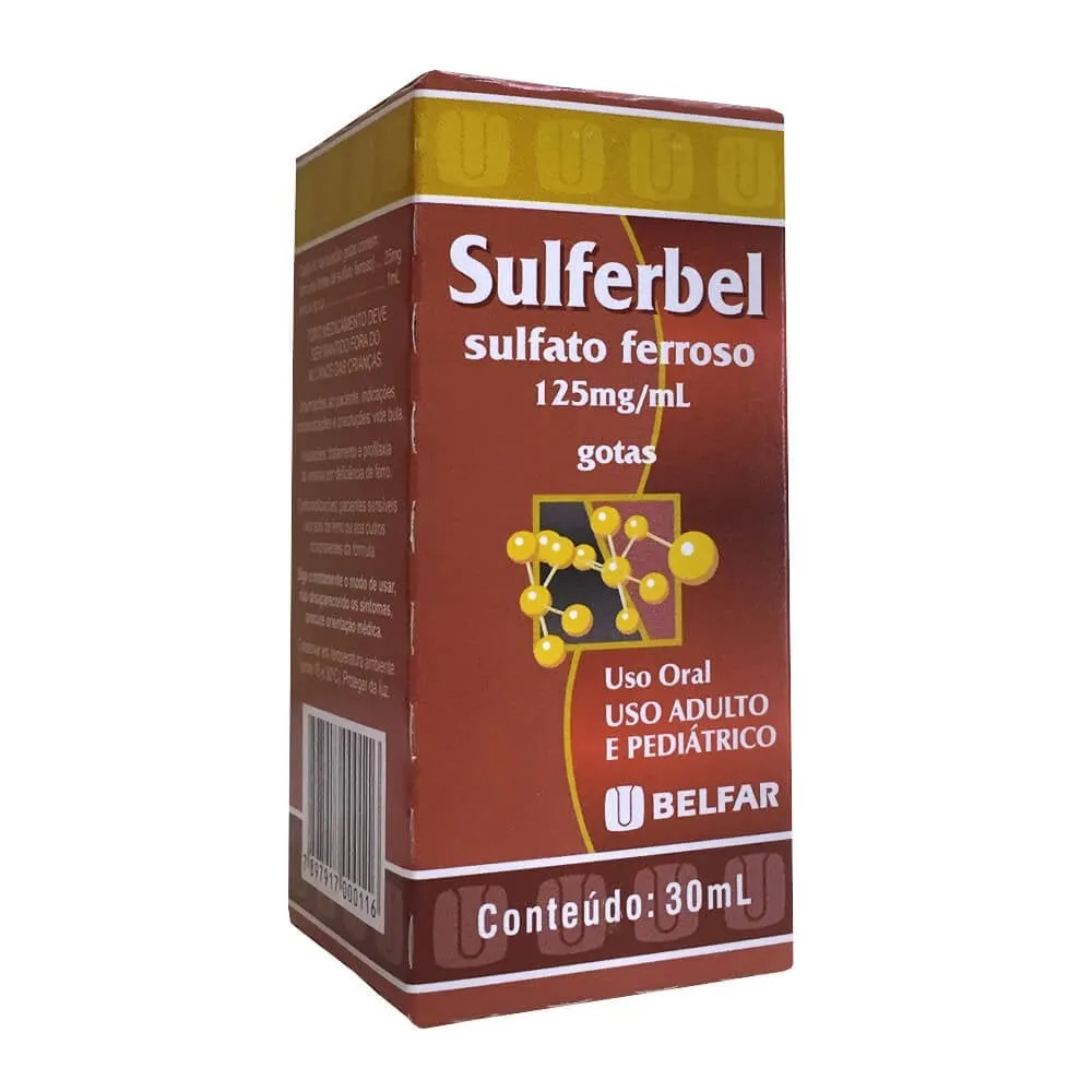 Sulferbel Gotas 25mg/mL, caixa com 1 frasco de solução oral com 30mL