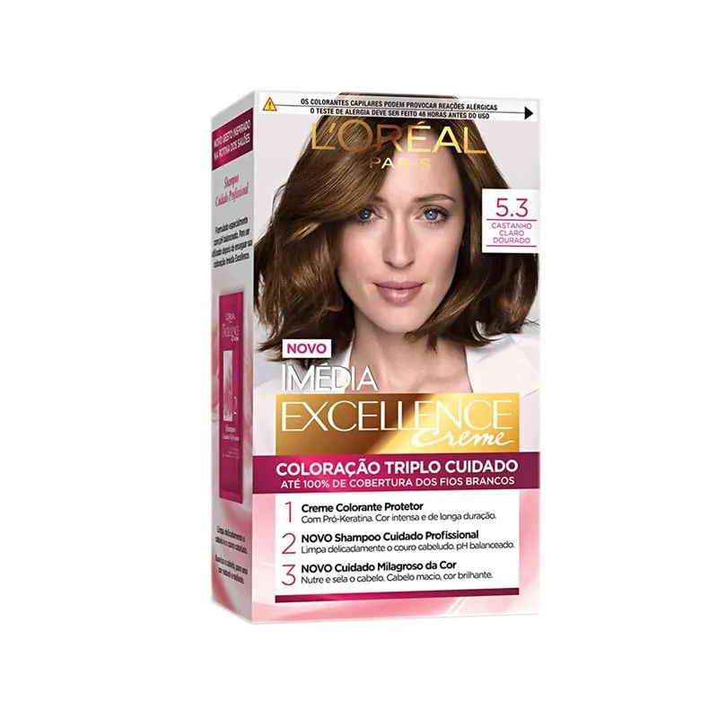 Tintura Creme Imédia Excellence L'Oréal Nº 5.3 Castanho Claro Dourado