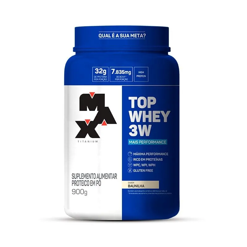 Top Whey 3W + Performance Sabor Baunilha Max Titanium 900g