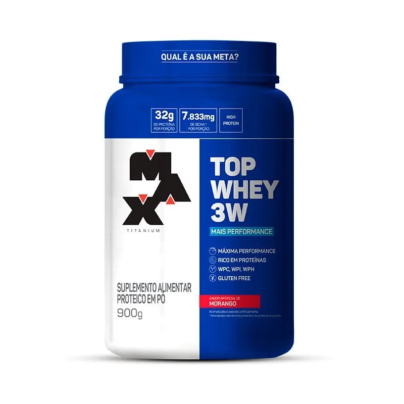 Top Whey 3W + Performance Sabor Morango Max Titanium 900g
