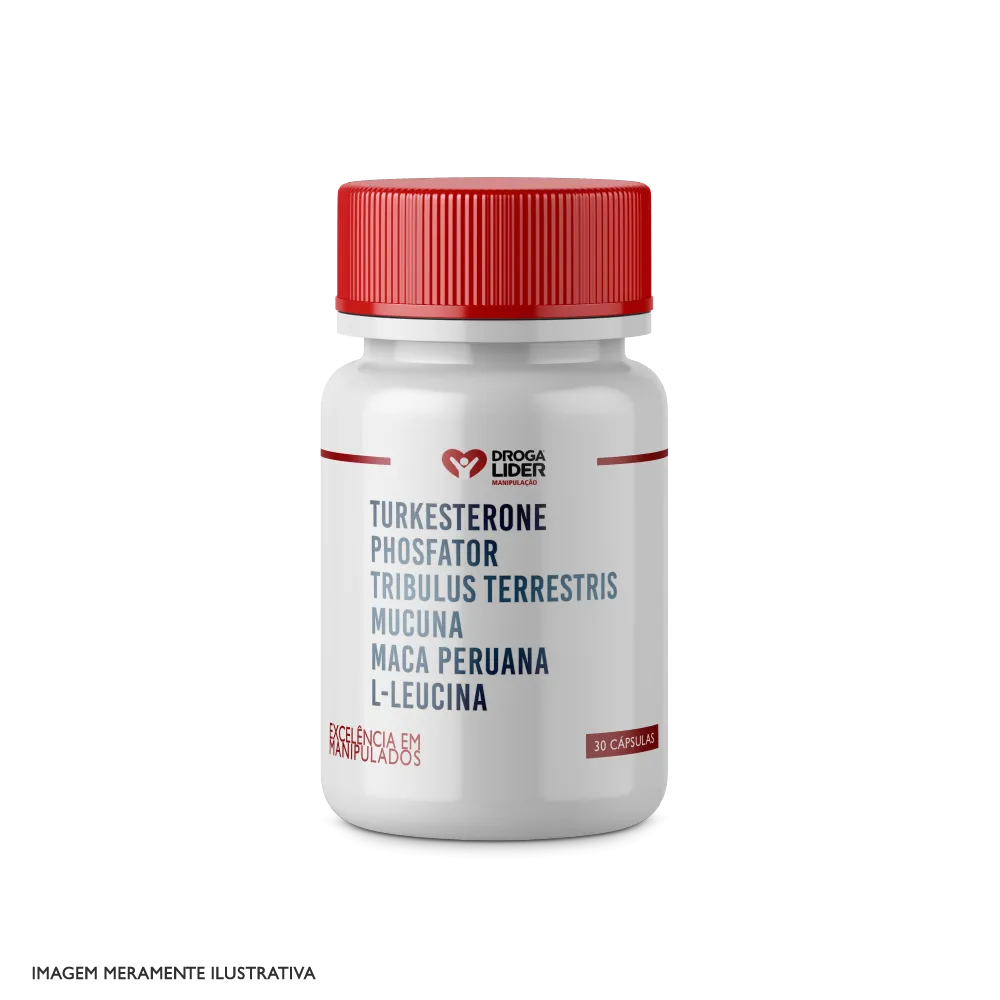 Turkesterone 200mg + Phosfator 300mg + Tribulus Terrestris 400mg + Mucuna 300mg + Maca Peruana 300mg + L-Leucina 250mg 30 Cápsulas