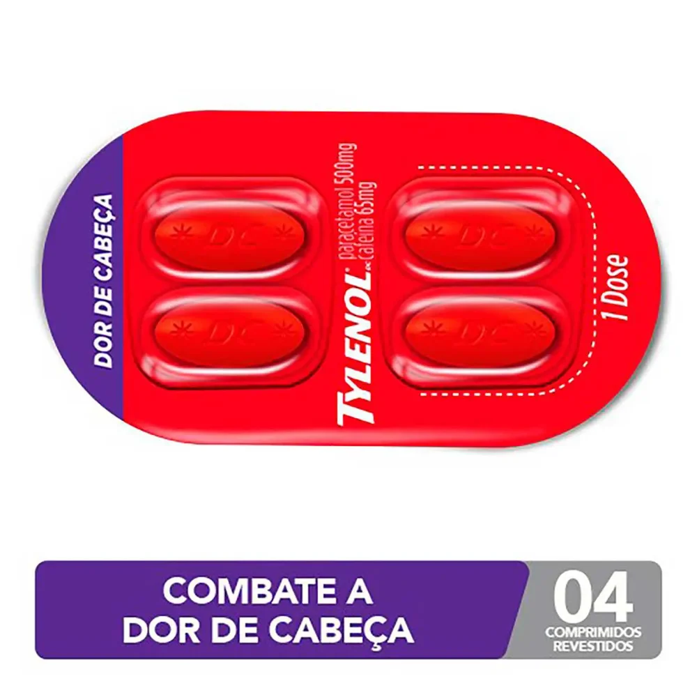Tylenol DC Múltiplas Dores Paracetamol 1g + Cafeína 130g 4 comprimidos
