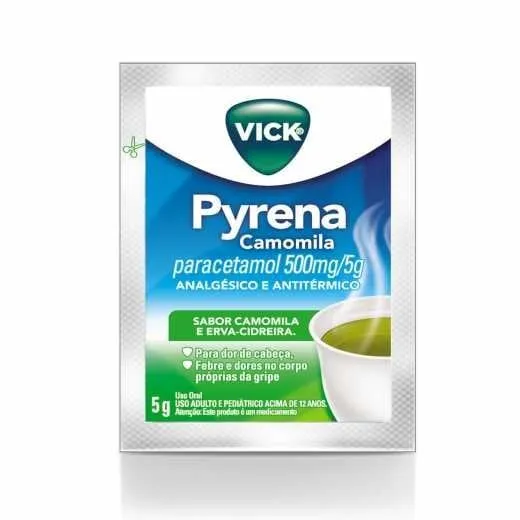 Vick Pyrena 500mg/5g, 1 envelope com 5g de pó para solução oral, sabor camomila e erva-cidreira
