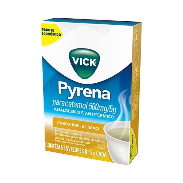 Vick Pyrena 500mg/5g, 5 envelopes com 5g de pó para solução de uso oral, mel e limão