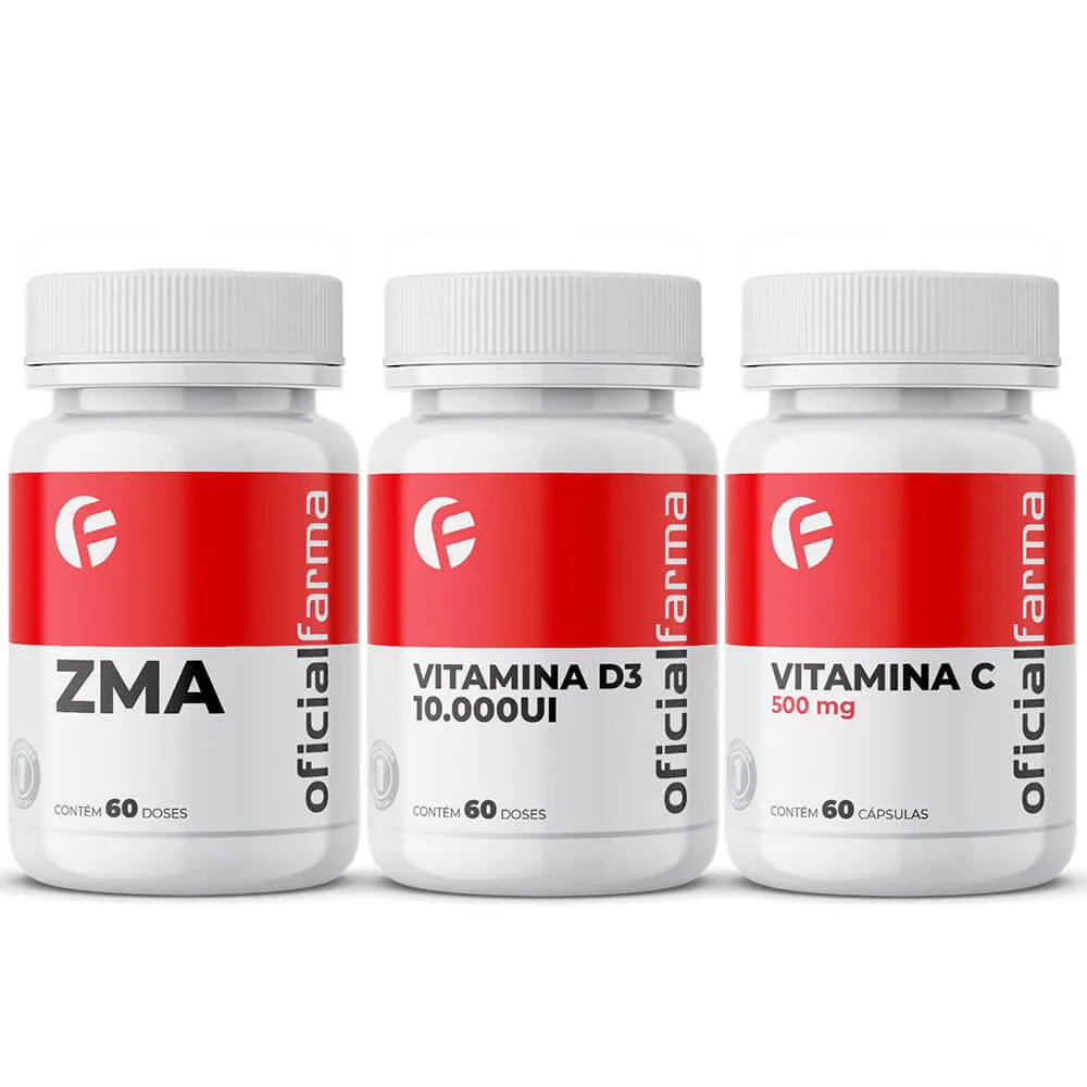 Vitamina C 500Mg 60 Cápsulas + Vitamina D3 10.000UI 60 Doses + Zma 60 Doses