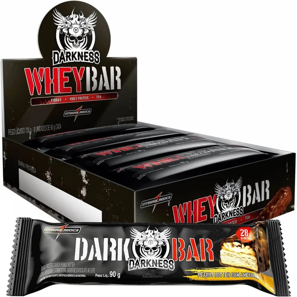 Whey Bar Darkness 90g Peanut Butter Com Amendoim - Display com 8 unidades - Integralmédica
