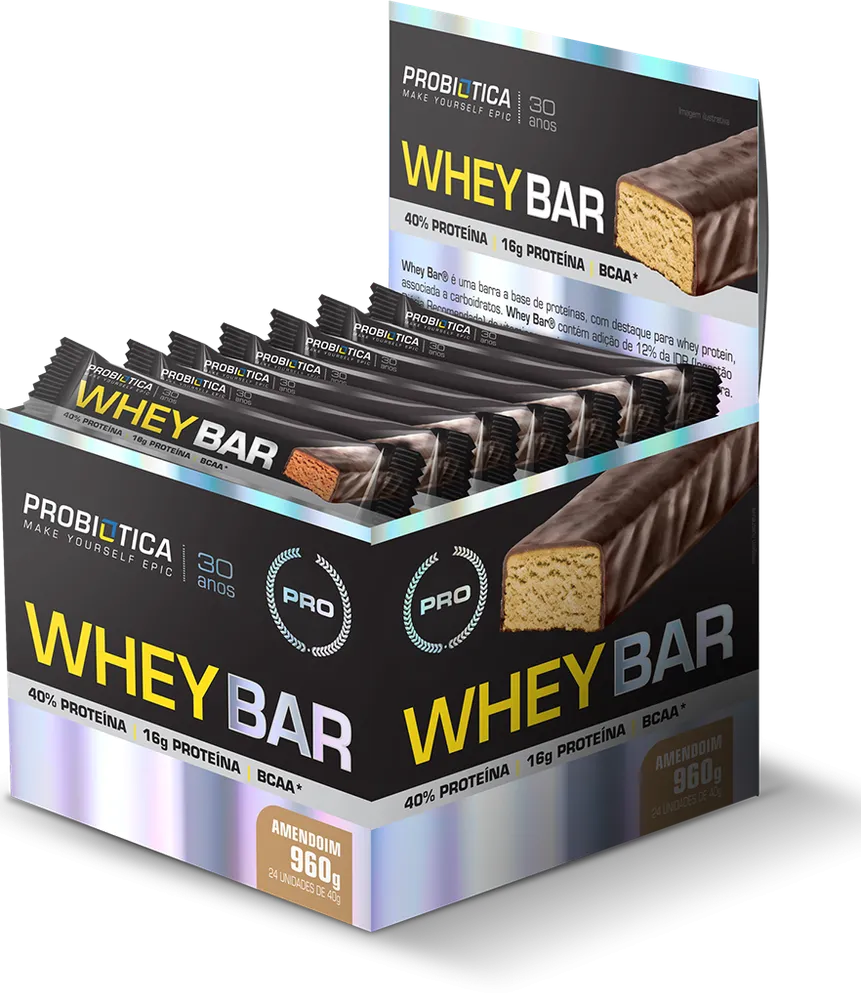 Whey Bar Low Carb 40G Amendoim - Display com 24 unidades - Probiótica