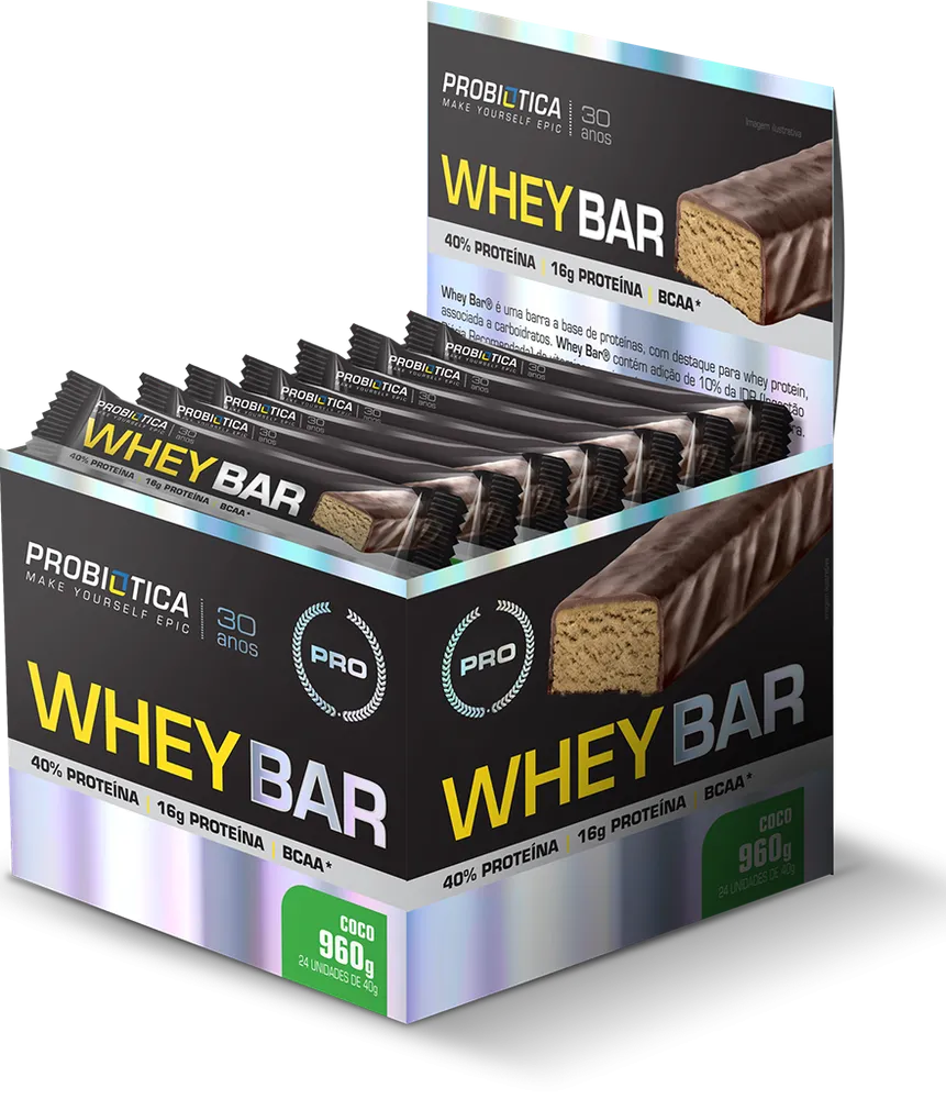 Whey Bar Low Carb 40g Coco - Display com 24 unidades - Probiótica