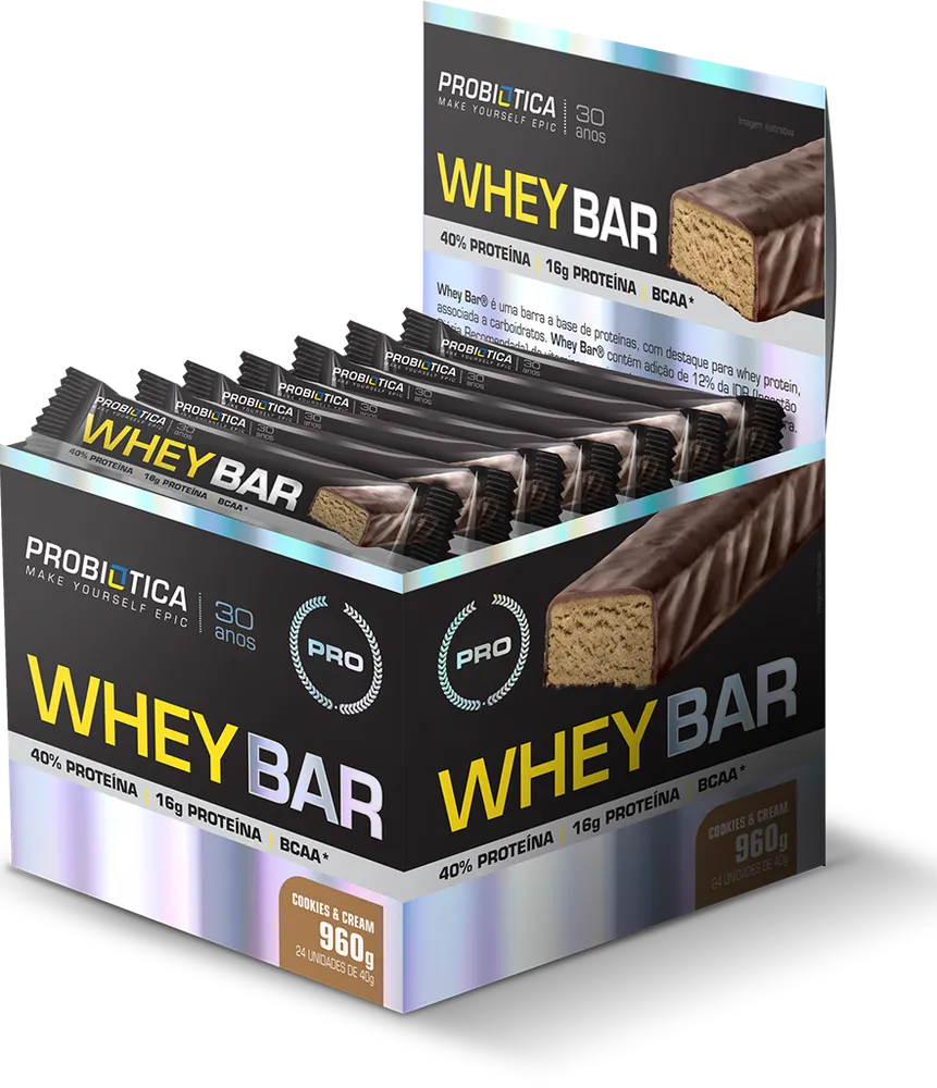 Whey Bar Protein 40g Cookies - Display com 24 unidades - Probiótica