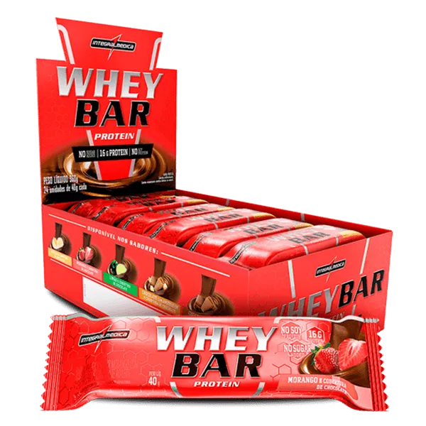Whey Bar Protein 40g Morango - Display com 24 unidades - Integralmédica