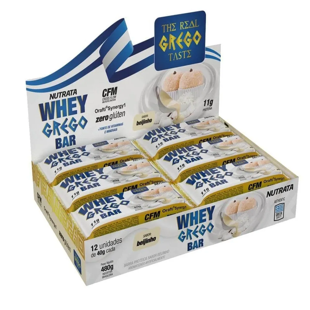 Whey Grego Bar 40g Beijinho - Display 12 unidades - Nutrata