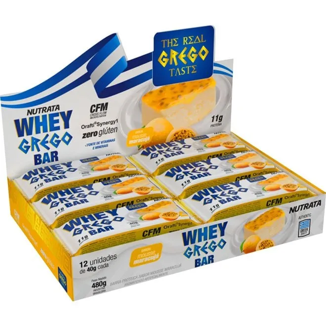 Whey Grego Bar 40g Maracujá - Display com 12 unidades - Nutrata