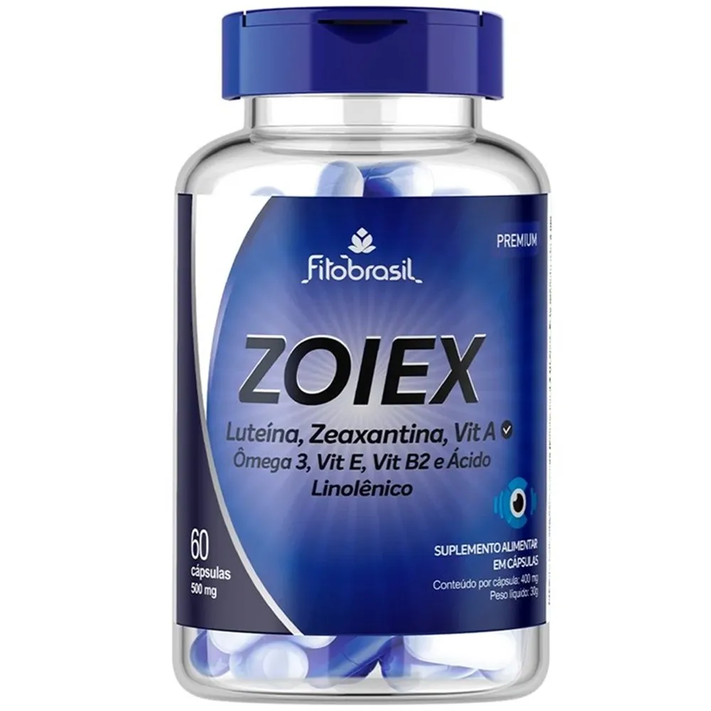 LUTEÍNA + ZEAXANTINA + VITAMINA A + E + B2 + ÁCIDO LINOLÊNICO + ÔMEGA 3 - ZOIEX FITOBRASIL 60 CÁPSULAS